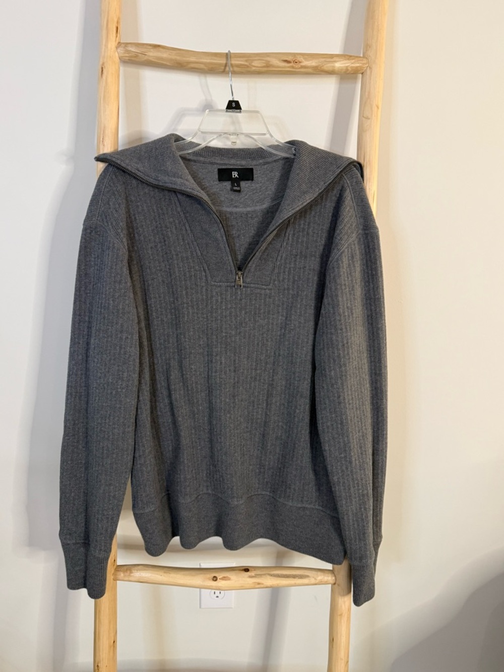 Banana Republic Men's Charcoal Zip-Neck Ribbed Sweater